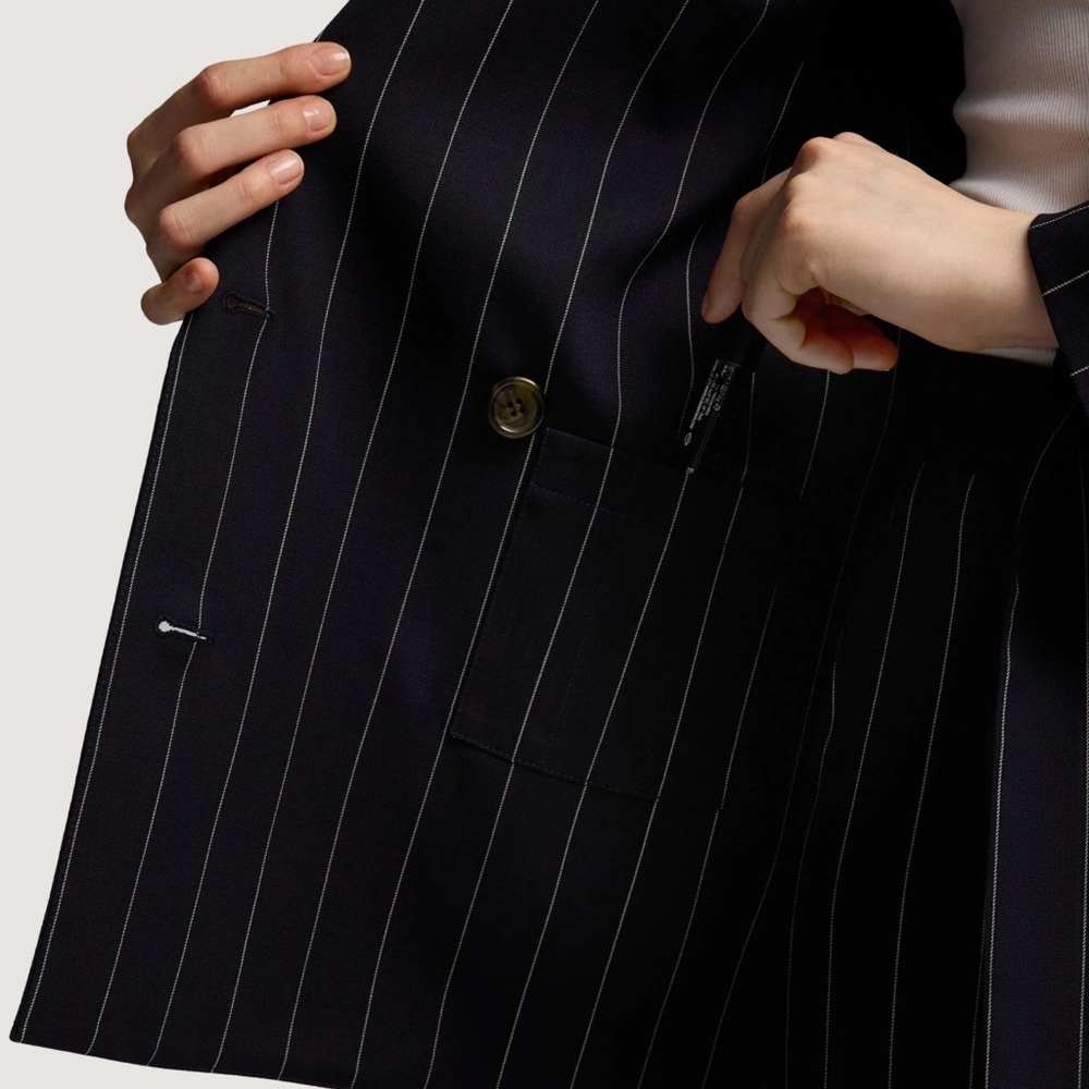 Argent Navy Pinstripe Chelsea Blazer in Stretch Wool - Picture 8 of 8